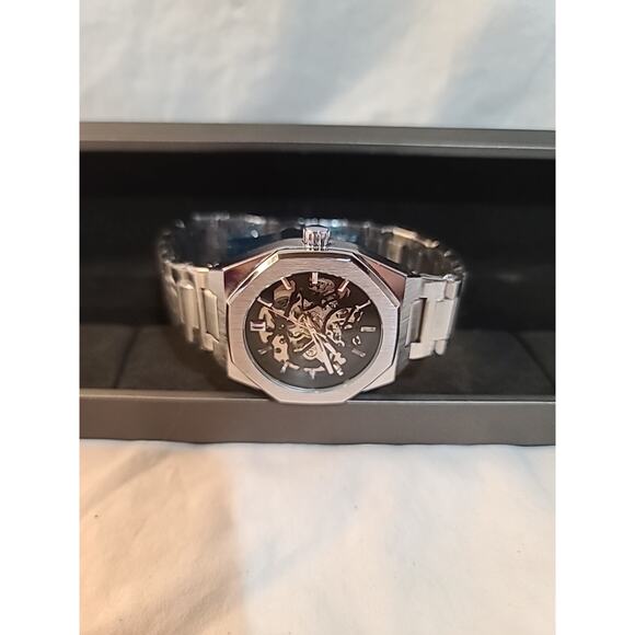 Skeleton Watch for Men, Automatic Mechanical Watch, Silver Luxury Watch, Unique main image 4
